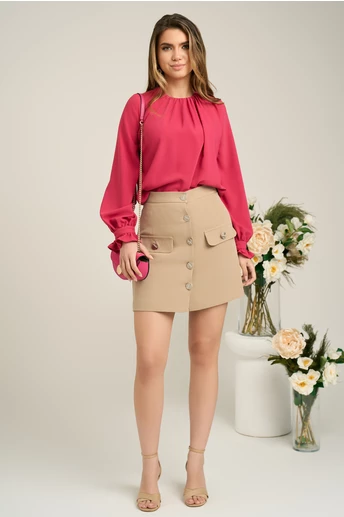 Bluza DY Fashion eleganta din triplu voal fucsia cu mansete incretite