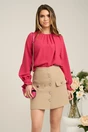Bluza DY Fashion eleganta din triplu voal fucsia cu mansete incretite
