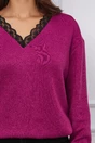 Bluza Dy Fashion magenta din tricot cu dantela la decolteu