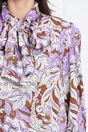 Bluza Dy Fashion mov cu imprimeu maro din satin cu funda la guler