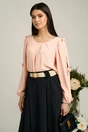 Bluza Dy Fashion peach din voal plin cu maneci crapate si fundite