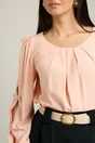 Bluza Dy Fashion peach din voal plin cu maneci crapate si fundite