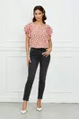Bluza Dy Fashion roz cu buline negre si volane pe maneci