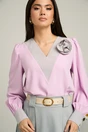 Bluza Dy Fashion roz cu decolteu in V si detaliu la bust