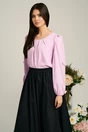 Bluza Dy Fashion roz din voal plin cu maneci crapate si fundite
