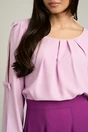 Bluza Dy Fashion roz din voal plin cu maneci crapate si fundite
