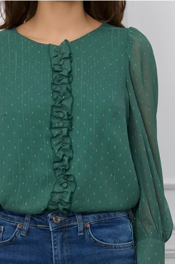 Bluza Dy Fashion verde cu fir lurex si picatele 3D