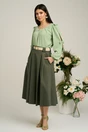 Bluza Dy Fashion verde fistic din voal plin cu maneci crapate si fundite