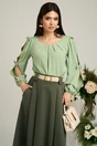 Bluza Dy Fashion verde fistic din voal plin cu maneci crapate si fundite