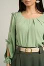 Bluza Dy Fashion verde fistic din voal plin cu maneci crapate si fundite