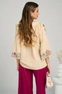 Bluza eleganta din crep bej cu broderie traditionala