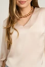 Bluza eleganta din satin bej cu volane la maneci