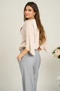 Bluza eleganta din satin bej cu volane la maneci