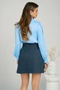 Bluza eleganta din satin bleu cu perle si pliuri pe umar