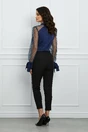 Bluza eleganta din satin bleumarin cu maneci din tull accesorizate cu buline catifelate