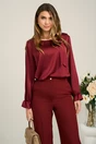 Bluza eleganta din satin bordo cu volan la decolteu