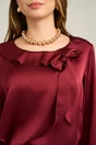 Bluza eleganta din satin bordo cu volan la decolteu