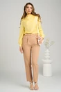 Bluza eleganta din satin galbena cu perle si pliuri pe umar