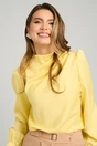 Bluza eleganta din satin galbena cu perle si pliuri pe umar