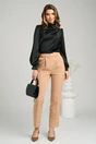 Bluza eleganta din satin neagra cu perle si pliuri pe umar