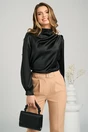 Bluza eleganta din satin neagra cu perle si pliuri pe umar