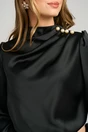 Bluza eleganta din satin neagra cu perle si pliuri pe umar