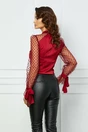 Bluza eleganta din satin rosie cu maneci din tull accesorizate cu buline catifelate