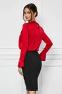 Bluza eleganta din satin rosie cu perle la guler