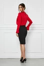 Bluza eleganta din satin rosie cu perle la guler