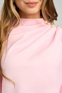 Bluza eleganta din satin roz cu perle si pliuri pe umar