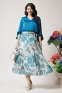 Bluza eleganta din satin turcoaz cu volane la maneci, 3, dyfashion.ro