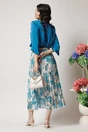 Bluza eleganta din satin turcoaz cu volane la maneci, 2, dyfashion.ro