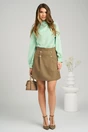 Bluza eleganta din satin verde cu perle si pliuri pe umar