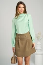 Bluza eleganta din satin verde cu perle si pliuri pe umar