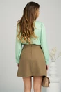 Bluza eleganta din satin verde cu perle si pliuri pe umar