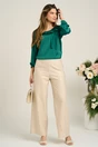 Bluza eleganta din satin verde cu volan la decolteu