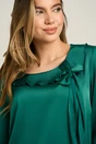 Bluza eleganta din satin verde cu volan la decolteu