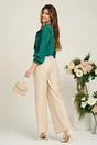 Bluza eleganta din satin verde cu volan la decolteu