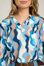 Bluza eleganta din viscoza cu imprimeu albastru si brosa la decolteu