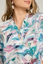 Bluza eleganta din viscoza verde cu imprimeu roz si brosa la decolteu