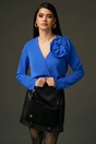 Bluza eleganta din voal albastra cu floare maxi pe bust