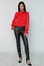 Bluza eleganta din voal rosie cu insertii in relief pe maneci