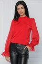 Bluza eleganta din voal rosie cu insertii in relief pe maneci