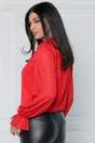 Bluza eleganta din voal rosie cu insertii in relief pe maneci