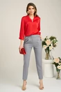 Bluza eleganta din voal satinat rosie cu volanas si brosa la decolteu