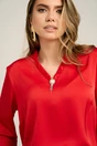 Bluza eleganta din voal satinat rosie cu volanas si brosa la decolteu