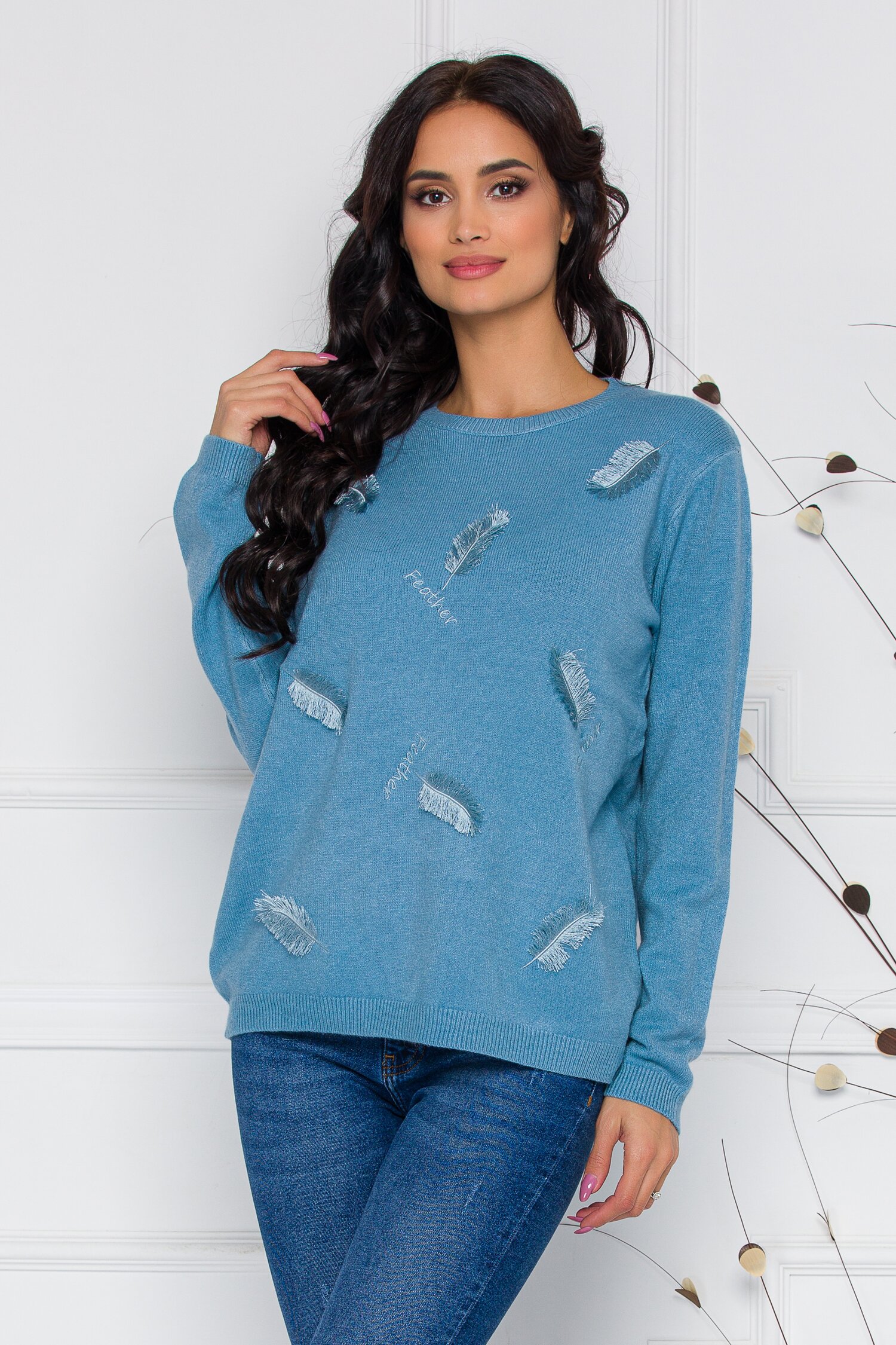 Bluza Feather bleu cu aplicatii