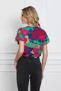 Bluza Frona bleumarin cu flori maxi rosii si maneci despicate
