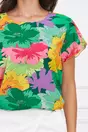 Bluza Frona verde cu flori fucsia si maneci despicate