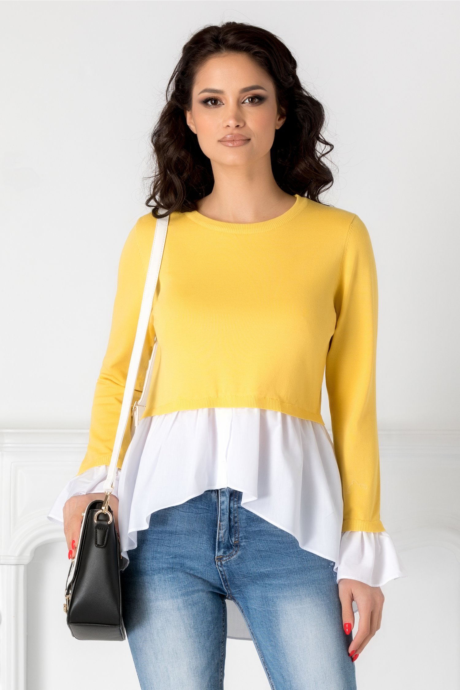 Bluza galben cu alb casual